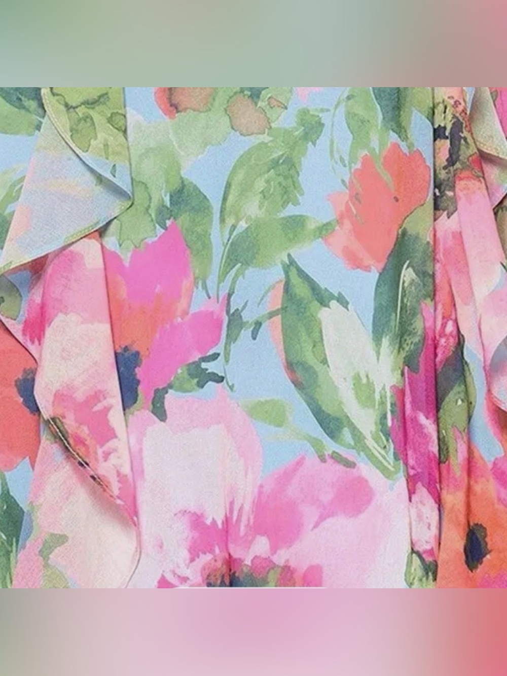 Xscape Floral Chiffon Halter Maxi Dress SZ 8 Petite Pink Blue Ruffle Gown - Picture 5 of 5